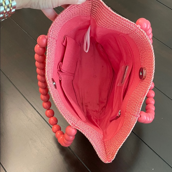 Talbots Raffia Tote Bag with Wood Bead Handles - Picture 8 of 11